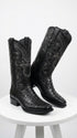 Men’s Black Caiman Crocodile and Deer Leather European Toe Boots, LAB-76F0105 Western Dress Boots