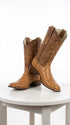 Men’s Los Altos Brown Ostrich Skin Wide Square Toe Boots, Exotic Western Cowboy Dress Boots