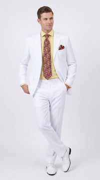 Men’s White Classic Fit 3 Button Poplin Suit, Two Piece Formal Wedding Dress Suit
