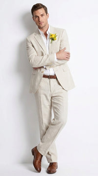 Men’s Natural Sand Linen Suit, Light Tan Summer Beach Wedding Suit