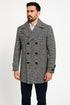 Mens Double-Breasted Houndstooth Plaid Overcoat in Black, White, and Red