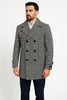 Mens Double-Breasted Houndstooth Plaid Overcoat in Black, White, and Red