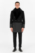 Men’s Double-Breasted Wool Overcoat with Faux Fur Shawl Collar – Classic Winter Dress Coat in Half Black and Charcoal
