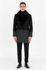 Men’s Double-Breasted Wool Overcoat with Faux Fur Shawl Collar – Classic Winter Dress Coat in Half Black and Charcoal