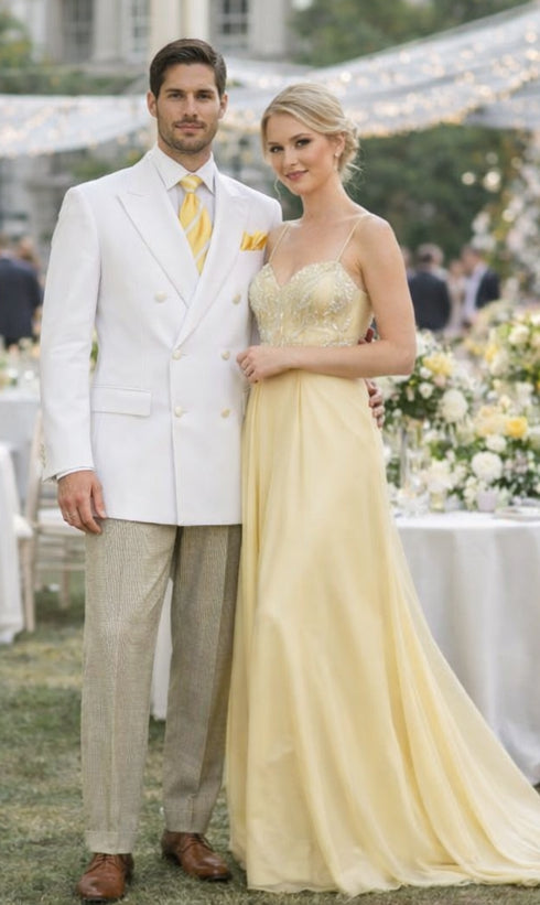 Men’s White Double Breasted Blazer | Classic Fit Formal Sport Coat