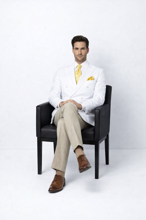 Men’s White Double Breasted Blazer | Classic Fit Formal Sport Coat