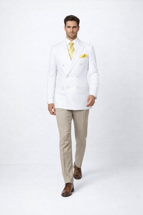 Men’s White Double Breasted Blazer | Classic Fit Formal Sport Coat