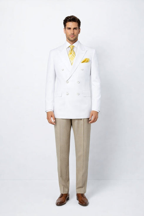 Men’s White Double Breasted Blazer | Classic Fit Formal Sport Coat