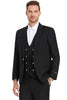Men's One Button Peak Lapel Vested Suit With Gold Buttons In Black