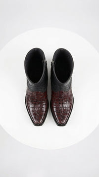Men’s Black Cherry Caiman Tail Crocodile Boots, European Toe Exotic Western Dress Boots LAB-76B0118
