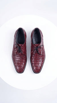Los Altos Men’s Burgundy Crocodile Shoes, Exotic Gator Lace-Up Formal Dress Shoes