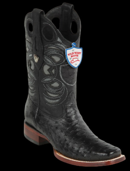 Wild West Botas de Avestruz Horma Rodeo Black