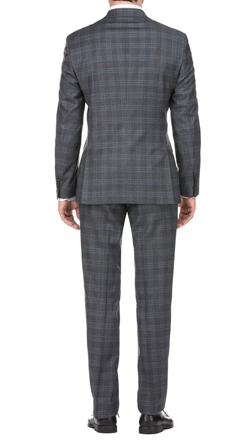 English Laundry 2-Piece Gray Plaid Wool Blend Slim Fit Dress Suit