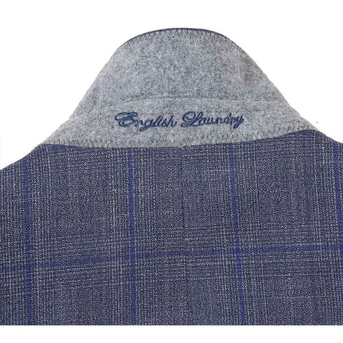 English Laundry 2-Piece Gray with Blue Windowpane Slim Fit Suit Wool Blend