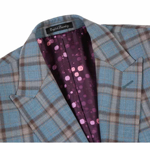 English Laundry 2-Piece Light Gray with Bronze Stereoscopic-Grid Slim Fit Suit Wool Blend