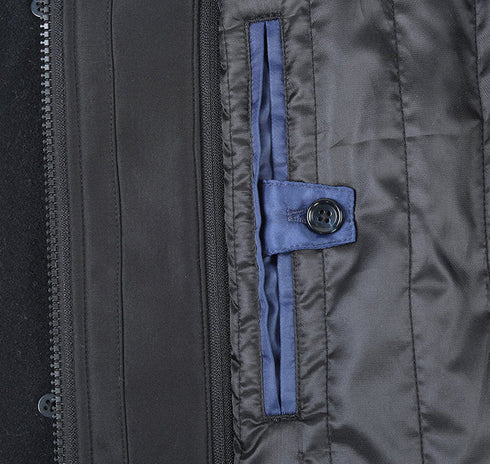 English Laundry Blue Tone-on-tone Glen Plaid Slim Fit Wool Blend Short Coat with Detachable Full Zipper