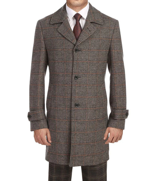 Brown Slim Fit Wool Blended Long Overcoat
