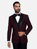 Statement Men's Burgundy With Black Lapel Vested 100% Wool Tuxedo