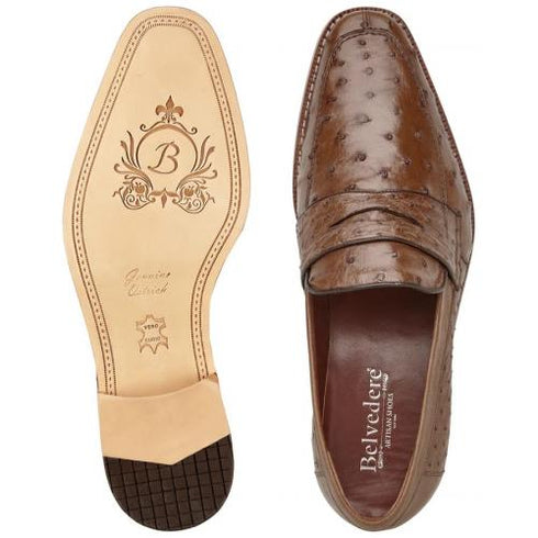 Belvedere Espada Tabac Genuine Ostrich Quill Penny Loafer