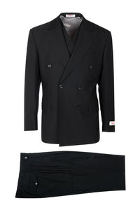 Tiglio Italian Suit - Real Wool Fabric Super 150's EST Black, Double Breast Wide Leg Suit & Vest in Color Black
