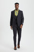 Men's Vested One Button Peak Lapel Stacy Adams Designer Suit in Charcoal