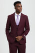 Men's Vested One Button Peak Lapel Stacy Adams Designer Suit in Burgundy