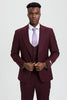 Men's Vested One Button Peak Lapel Stacy Adams Designer Suit in Burgundy