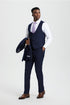 Men's Vested One Button Peak Lapel Stacy Adams Designer Suit in Navy Blue