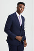 Men's Vested One Button Peak Lapel Stacy Adams Designer Suit in Navy Blue