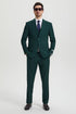Men's Two Button Vested Stacy Adams Basic Designer Suit in Hunter Green