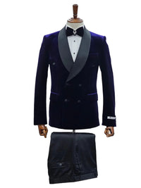 Double Breasted Tuxedo Suit - Slim fitted - Eggplant Suit - Shawl Collar