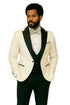 Hilton White and Black Paisley Peak Lapel Tuxedo Jacket with Matching Shawl Vest and Wool Pants – Includes Bow Tie