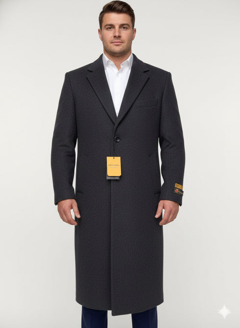 Mens Full Length Wool and Cashmere Overcoat - Winter Topcoats - Black Coat