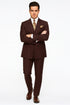 Double Breasted Suits - Vested Suits Wool Fabric - Apolo King Brand - Solid Brown Suit