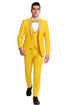 Radiant Golden Bloom Mens 3-Piece Suits with Floral Peak Lapel