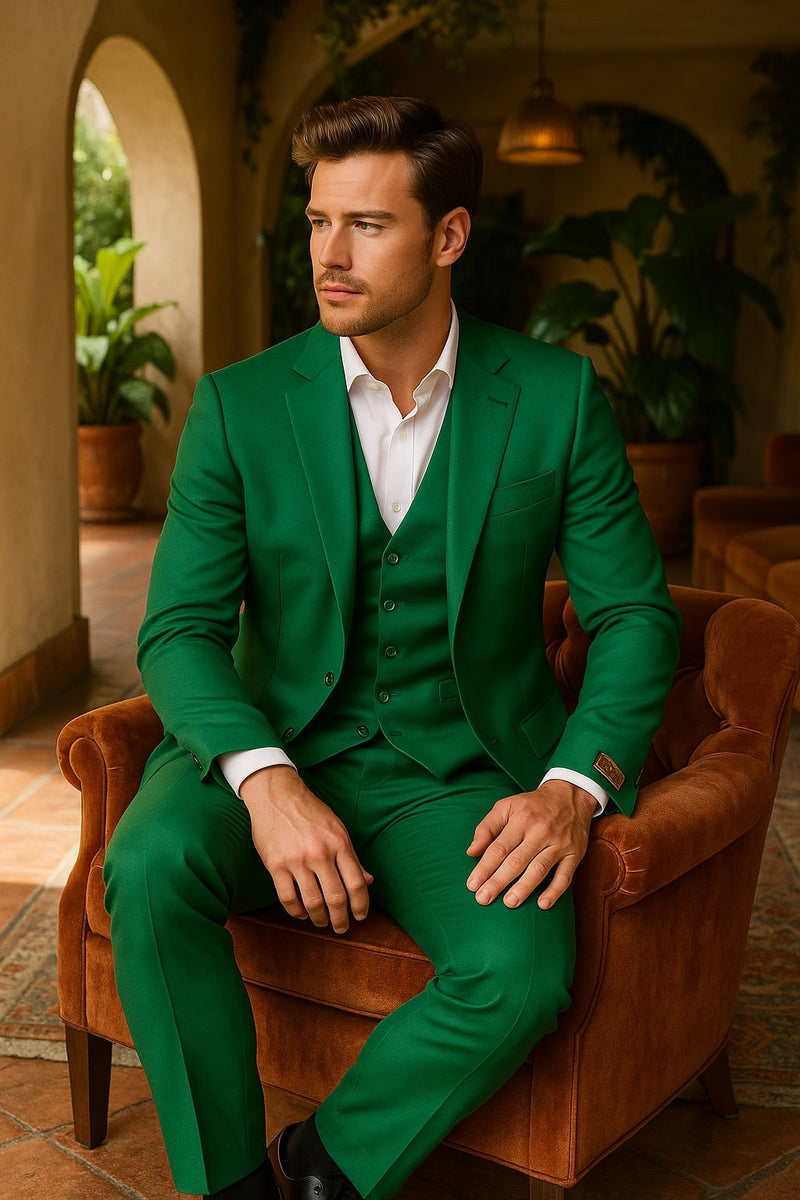 Mens Emerald Green 3-Piece Suit Slim Fit Wedding and Formal Suit by OvercoatUSA Mens Emerald Green 3-Piece Suit Slim Fit Wedding and Formal Suit by OvercoatUSA
