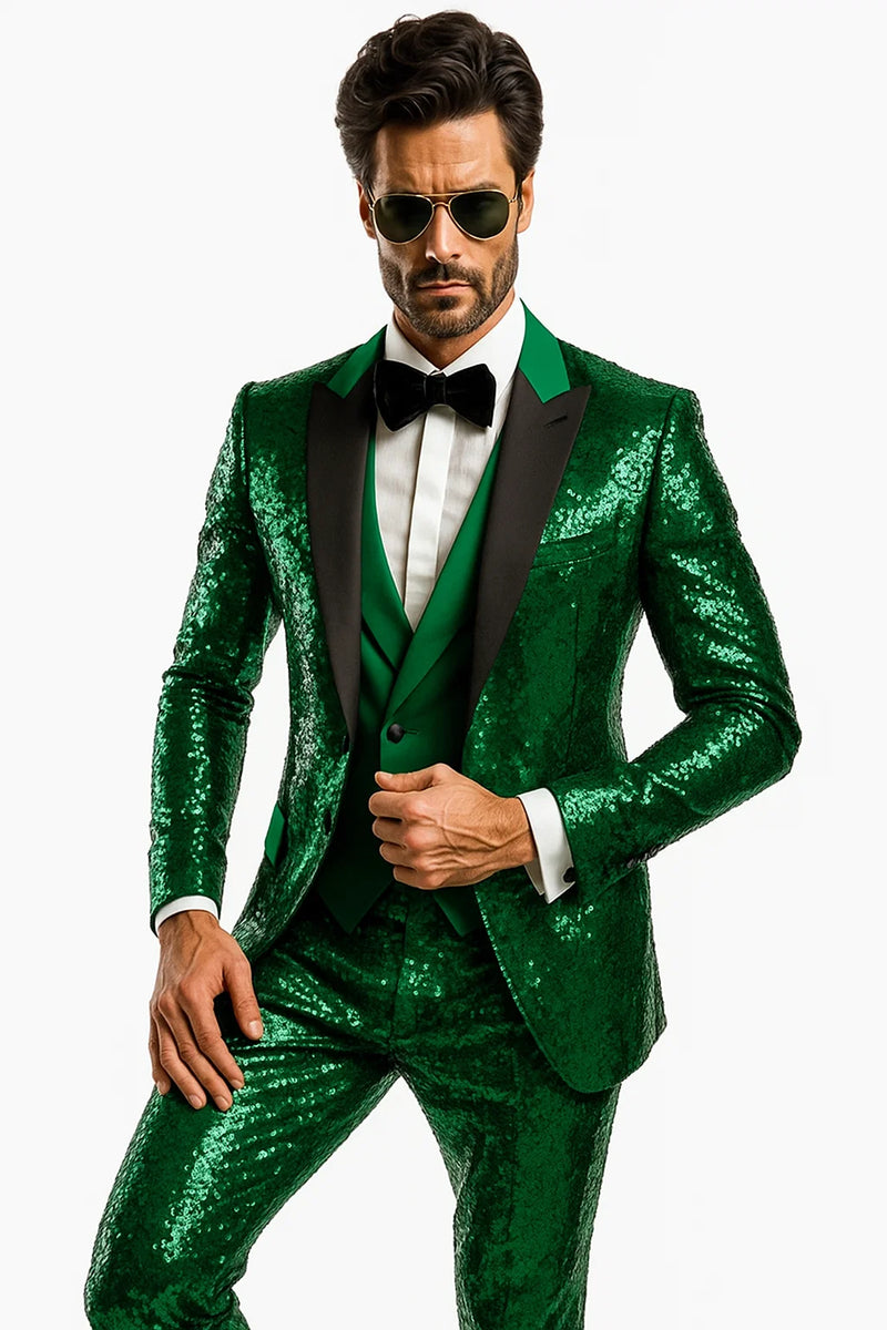 Mens Sequin Suit - Sparkly Suit - Emerald Green Glitter Suit OvercoatUSA Mens Sequin Suit - Sparkly Suit - Emerald Green Glitter Suit OvercoatUSA