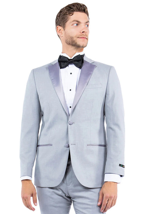 Mens Gray Tuxedo - Grey Wedding Suit-Mens Modern Fit Two Button Notch Lapel Tuxedo Separates Jacket In Light Grey