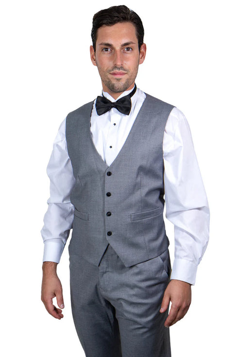 Mens Gray Tuxedo - Grey Wedding Suit-Mens Stacy Adams Vested One Button Shawl Lapel Tuxedo In Grey