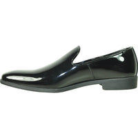 Bravo Mens Classic Plain Toe Slip on Patent Loafer Tuxedo Shoe in Black