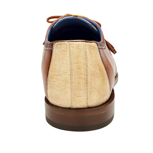 Men's Belvedere Etore Hand Painted Calf & Ostrich Leg Wingtip Dress Shoe in Camel & Bone