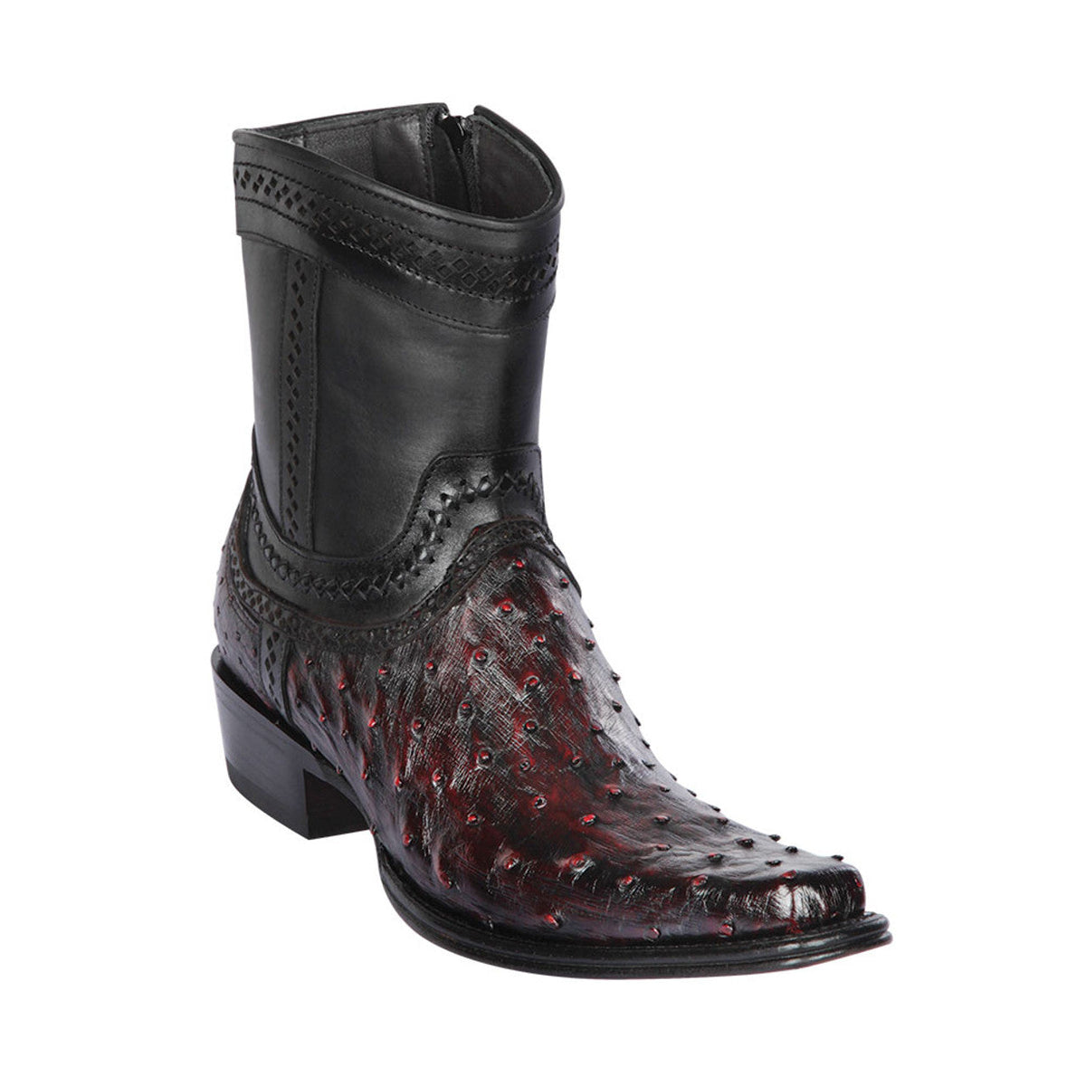 Black Cherry Ostrich Boots European Square Toe main image 1