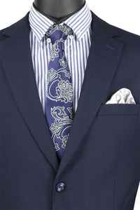 Nola Collection - Navy Regular Fit 2 Piece Suit Flat Front Pants with 2″ Elastic Waistband