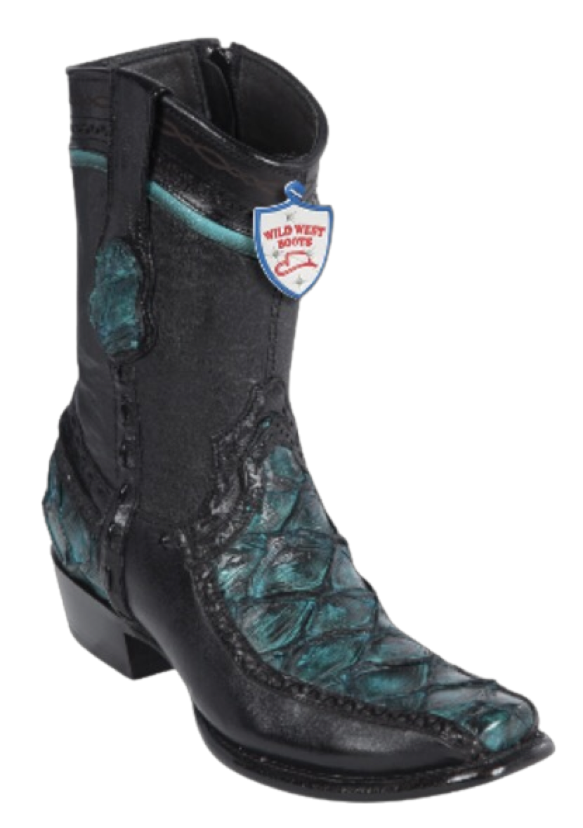Botas Cortas de Pescado Pirarucu con Venado Horma Dubai Color Turquesa - Wild West Boots main image 0