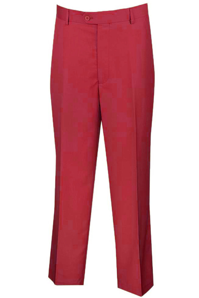 Mens Modern Fit Flat Front Dress Slacks in Burgundy – OvercoatUSA