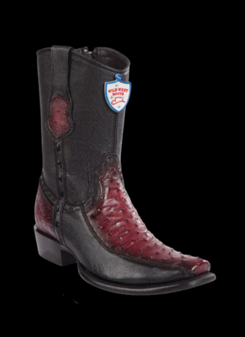 Wild West Botas de Avestruz Horma Dubai Toe Faded Burgundy