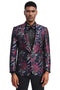 Mens Black Sport Coat -Men's Slim Fit Shawl Lapel Dinner Jacket In Navy & Fucshia Pink Floral Design