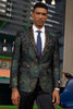 Men's Stacy Adam's Designer Prom & Wedding Tuxedo Jacket In Green & Gold Floral Paisley