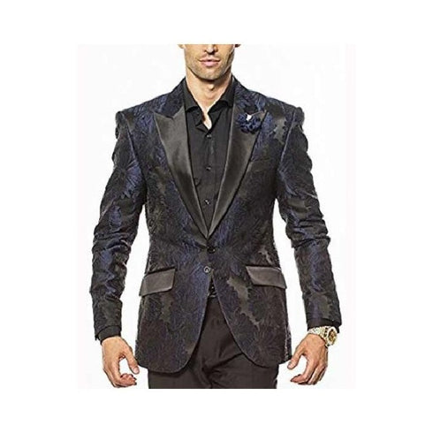 Fashion Unique Brand Men's Navy Slim Fit Satin Peak Custom