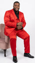 Men’s Red 3 Piece Slim Fit Shiny Satin Suit, Formal Wedding Prom Party Dress Suit